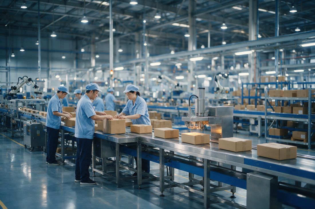 Equipe de inspeção em uma fábrica na China